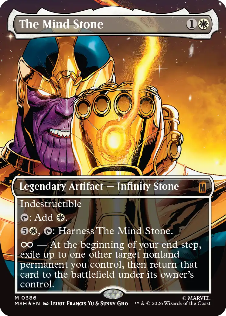 The Mind Stone als Gauntlet-Borderless-Foil (Thanos-Variante) — unter 1 % der Booster