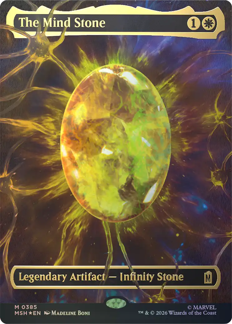 The Mind Stone als serialisierte Cosmic-Foil — rund 150 Exemplare weltweit, der Jackpot des Displays